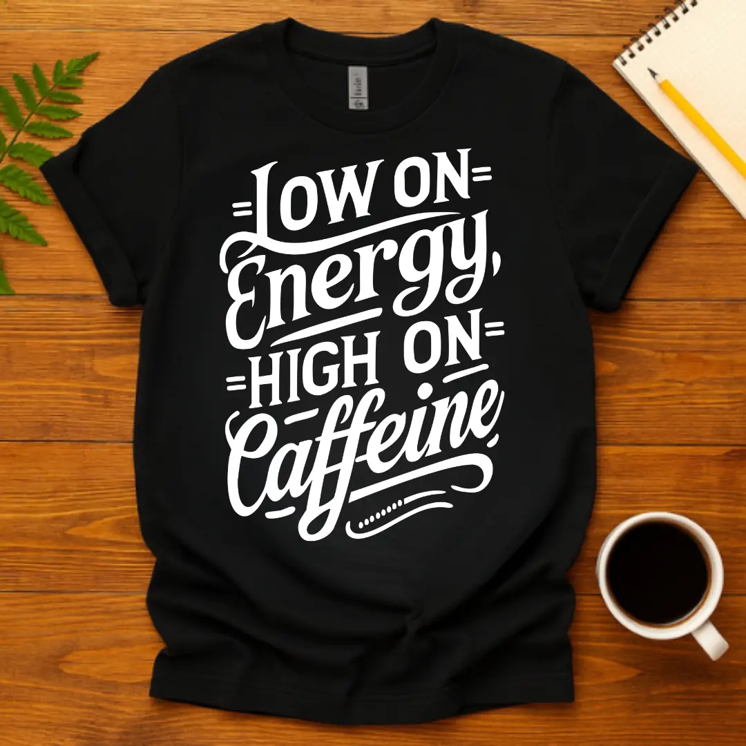 Buy Low on Energy, High on Caffeine T-Shirt at FunnyWorkTees Low on Energy, High on Caffeine T-Shirt