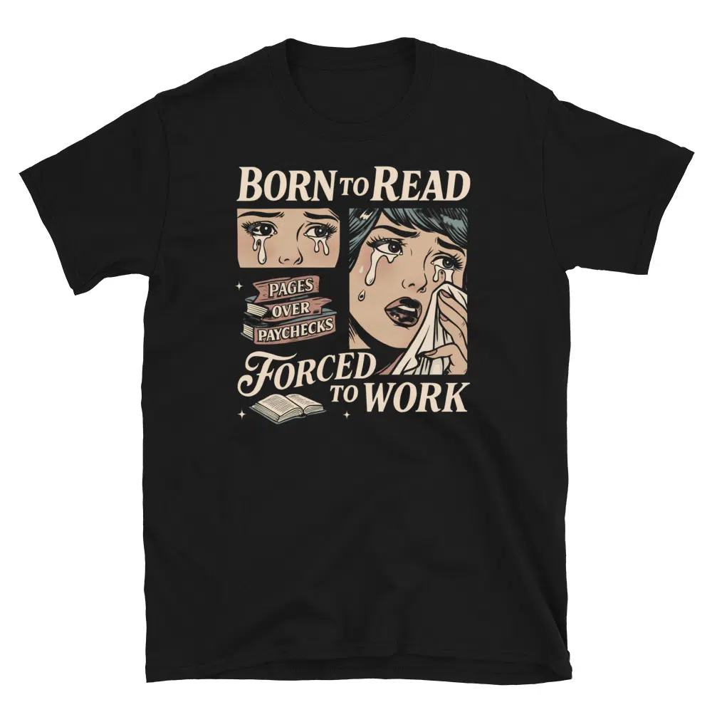 Buy Poetcore Born to Read Forced to Work | Vintage Comic Bookworm Graphic T-Shirt at FunnyWorkTees Poetcore Born to Read Forced to Work | Vintage Comic Bookworm Graphic T-Shirt - Image 4