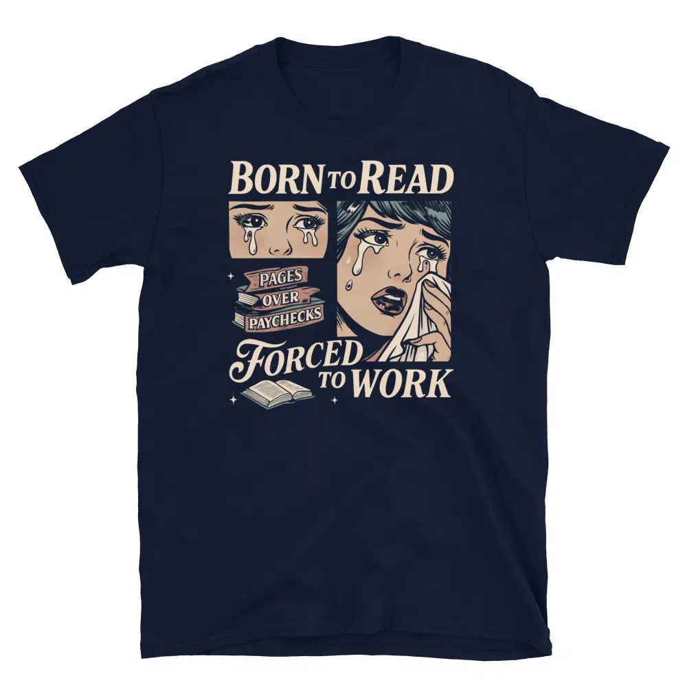 Buy Poetcore Born to Read Forced to Work | Vintage Comic Bookworm Graphic T-Shirt at FunnyWorkTees Poetcore Born to Read Forced to Work | Vintage Comic Bookworm Graphic T-Shirt - Image 2