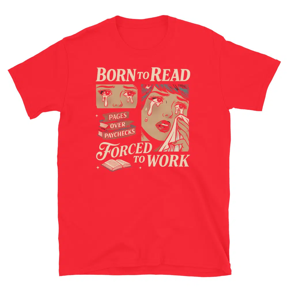 Buy Poetcore Born to Read Forced to Work | Vintage Comic Bookworm Graphic T-Shirt at FunnyWorkTees Poetcore Born to Read Forced to Work | Vintage Comic Bookworm Graphic T-Shirt - Image 3