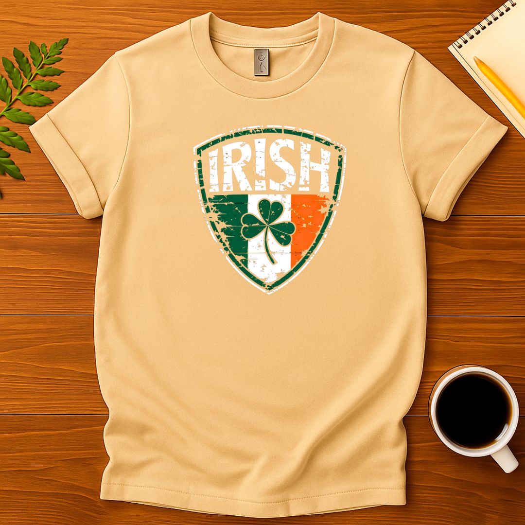 | Funny Remote Work Apparel St. Patrick's Day Lucky Clover and Irish Flag T-Shirt